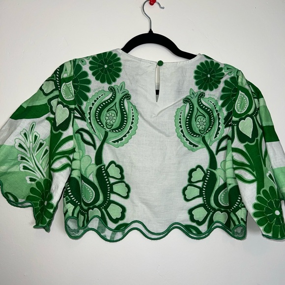 Farm Rio Festival 100% Linen Crop Top. Women’s Small. Green White Retail $175 - Picture 7 of 9
